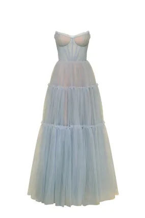 Ocean wave tulle maxi dress with ruffled skirt, Garden of Eden Ocean wave tulle maxi dress with ruffled skirt, Garden of Eden
