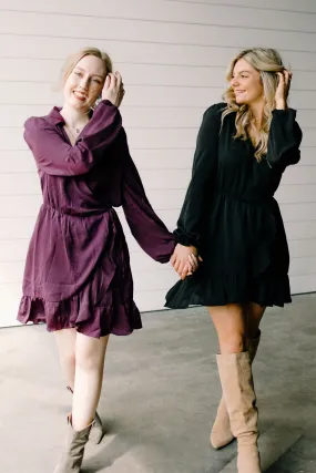 Pick It Up- {Merlot & Black} Wrap Ruffle Dress Pick It Up- {Merlot & Black} Wrap Ruffle Dress