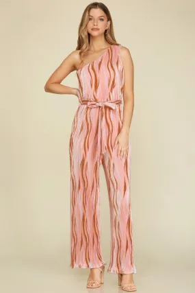 PRINTED PLISSE ONE SHOULDER JUMPSUIT PRINTED PLISSE ONE SHOULDER JUMPSUIT