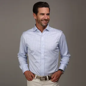 Quattro Flex Dress Shirt with Semi-Spread Collar Thin Blue Check Quattro Flex Dress Shirt with Semi-Spread Collar Thin Blue Check
