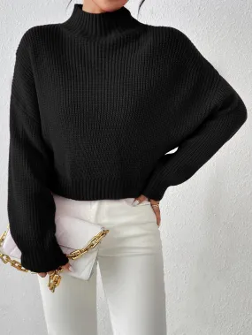 Ribbed Knitted Mock Long Solid High Drop Shoulder Sweater Ribbed Knitted Mock Long Solid High Drop Shoulder Sweater