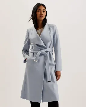 Rose Midi Length Belted Wool Wrap Coat White-Grey Rose Midi Length Belted Wool Wrap Coat White-Grey