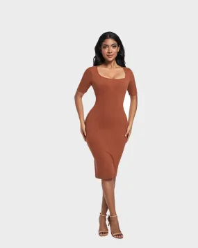 SheCurve®Built-In Shapewear Short Sleeve Square Neck Dress SheCurve®Built-In Shapewear Short Sleeve Square Neck Dress