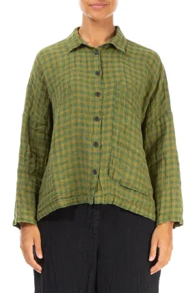 Side Pocket Green Check Linen Shirt Side Pocket Green Check Linen Shirt