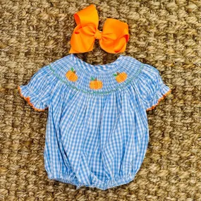 Smocked Pumpkin Romper in Gingham Smocked Pumpkin Romper in Gingham