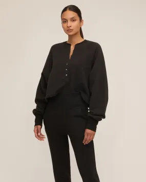 So Uptight French Terry Plunge Henley Sweatshirt in Black So Uptight French Terry Plunge Henley Sweatshirt in Black