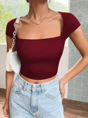 SOLID COLOR SLIM FIT CROPPED T-SHIRT SOLID COLOR SLIM FIT CROPPED T-SHIRT