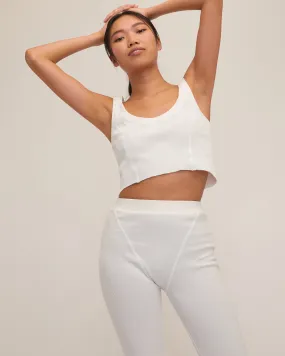 Stretch Waffle Beau Seamed Cropped Tank in Off White Stretch Waffle Beau Seamed Cropped Tank in Off White