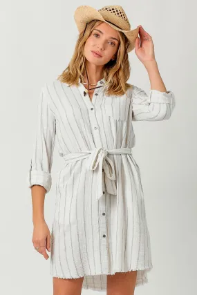 Striped Button Down Tie Waist Dress Striped Button Down Tie Waist Dress