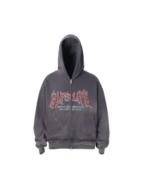 Thesupermade Distressed Double Zip Up Hoodie Thesupermade Distressed Double Zip Up Hoodie
