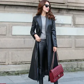 Thin PU leather long leather jacket Thin PU leather long leather jacket