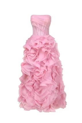 Voluminous rose appliques pink maxi dress, Garden of Eden Voluminous rose appliques pink maxi dress, Garden of Eden