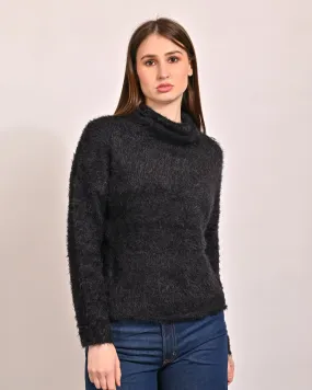 Women Black Faux Fur Sweater Women Black Faux Fur Sweater